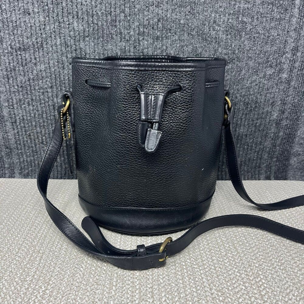 Vintage Coach Sheridan Newberry Drawstring Leather Bucket Bag Black 4238